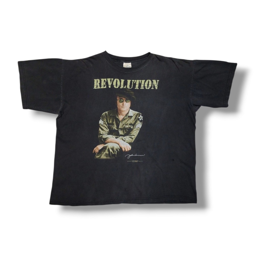 Vintage John Lennon Revolution Faded Distressed Black 90's T-Shirt Men's XL